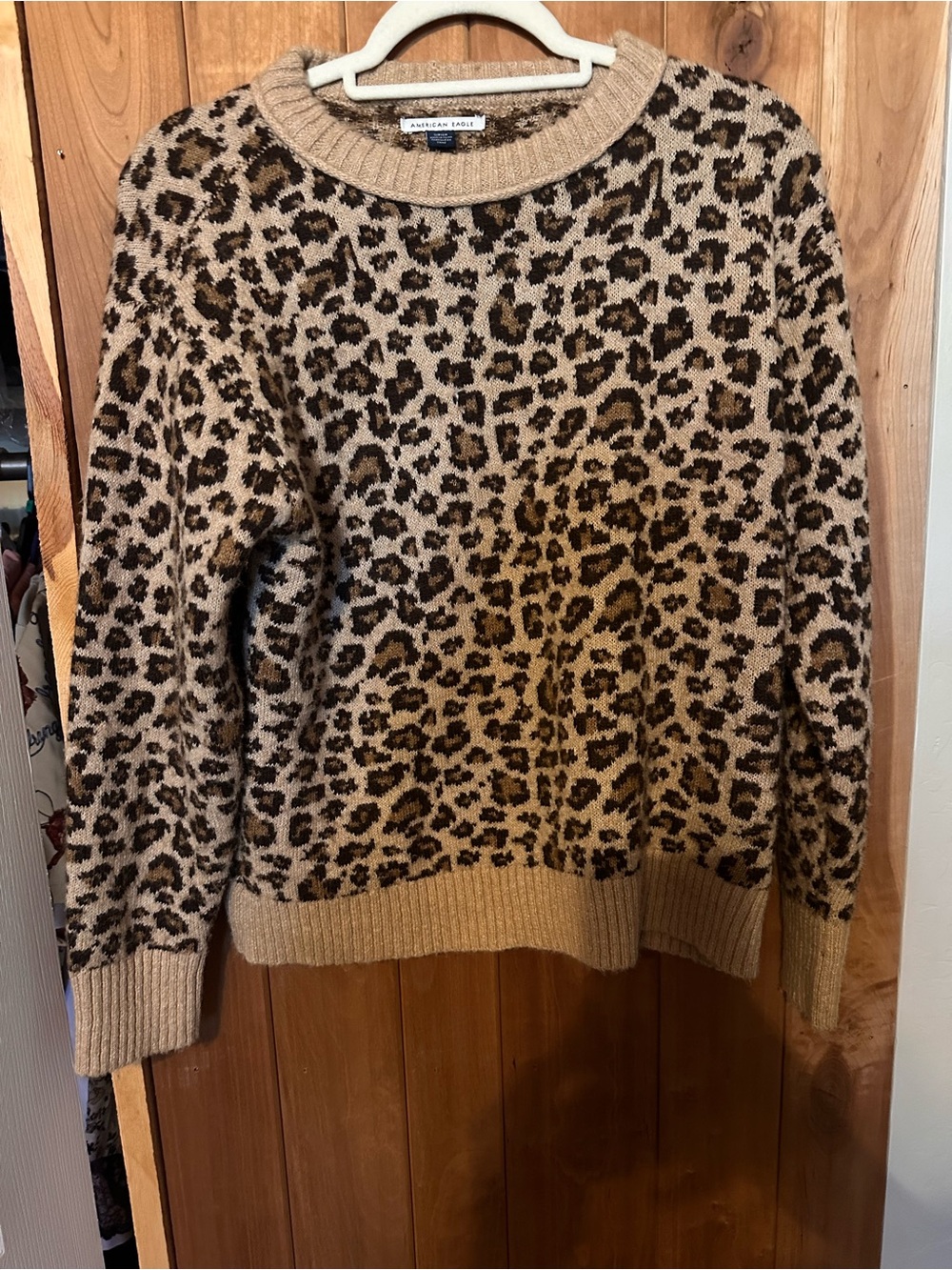 American Eagle Outfitters Leopard-Print Crewneck Sweater in Tan and Black